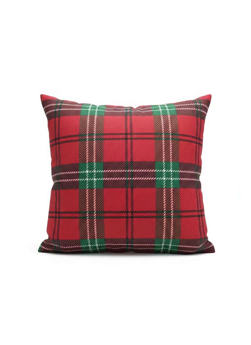 E-commerce ready plaid pillow on white background