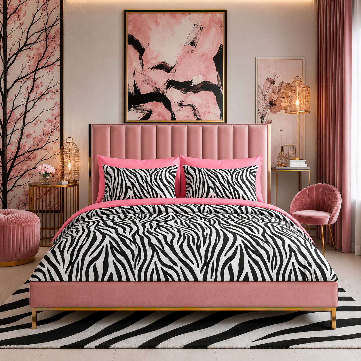 Posteljina set Pink zebra