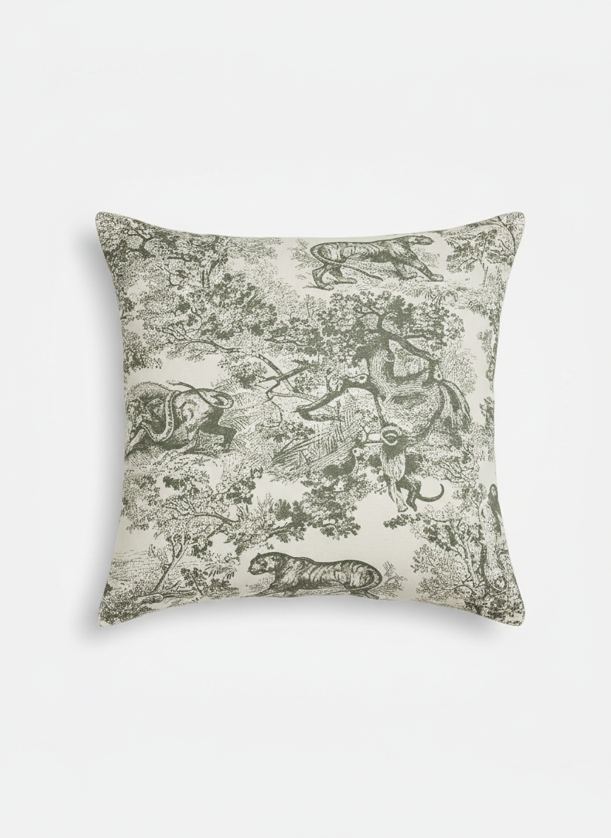 Safari Toile Pillow - White Background